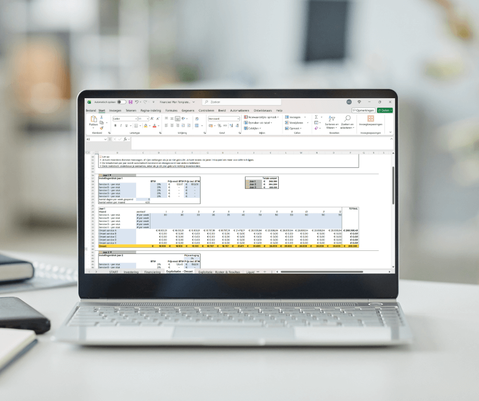 Financieel plan ondernemingsplan in excel